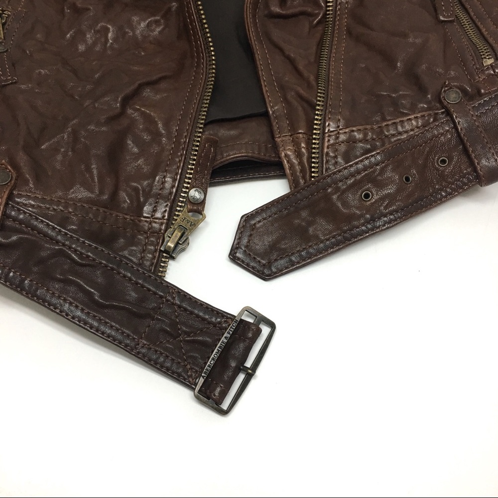 ABERCROMBIE & FITCH brown wrinkled leather jacket - Picture 7 of 8